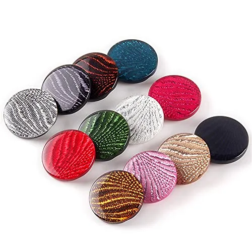 10 Pcs Round Resin Buttons Striped Buttons for Overcoat Sewing Accessories (Yellow, 21mm)