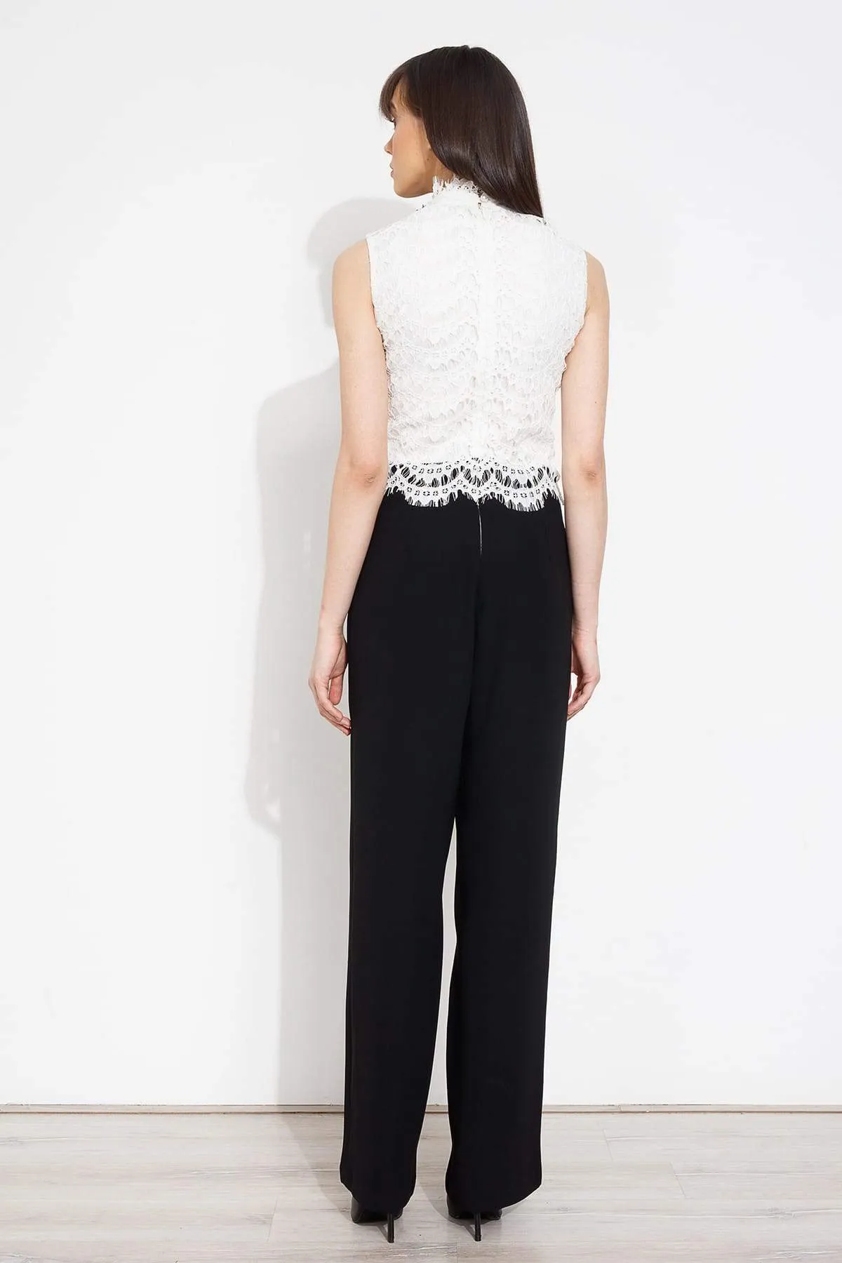 16226 Black-Ecru Lace Top Jumpsuit