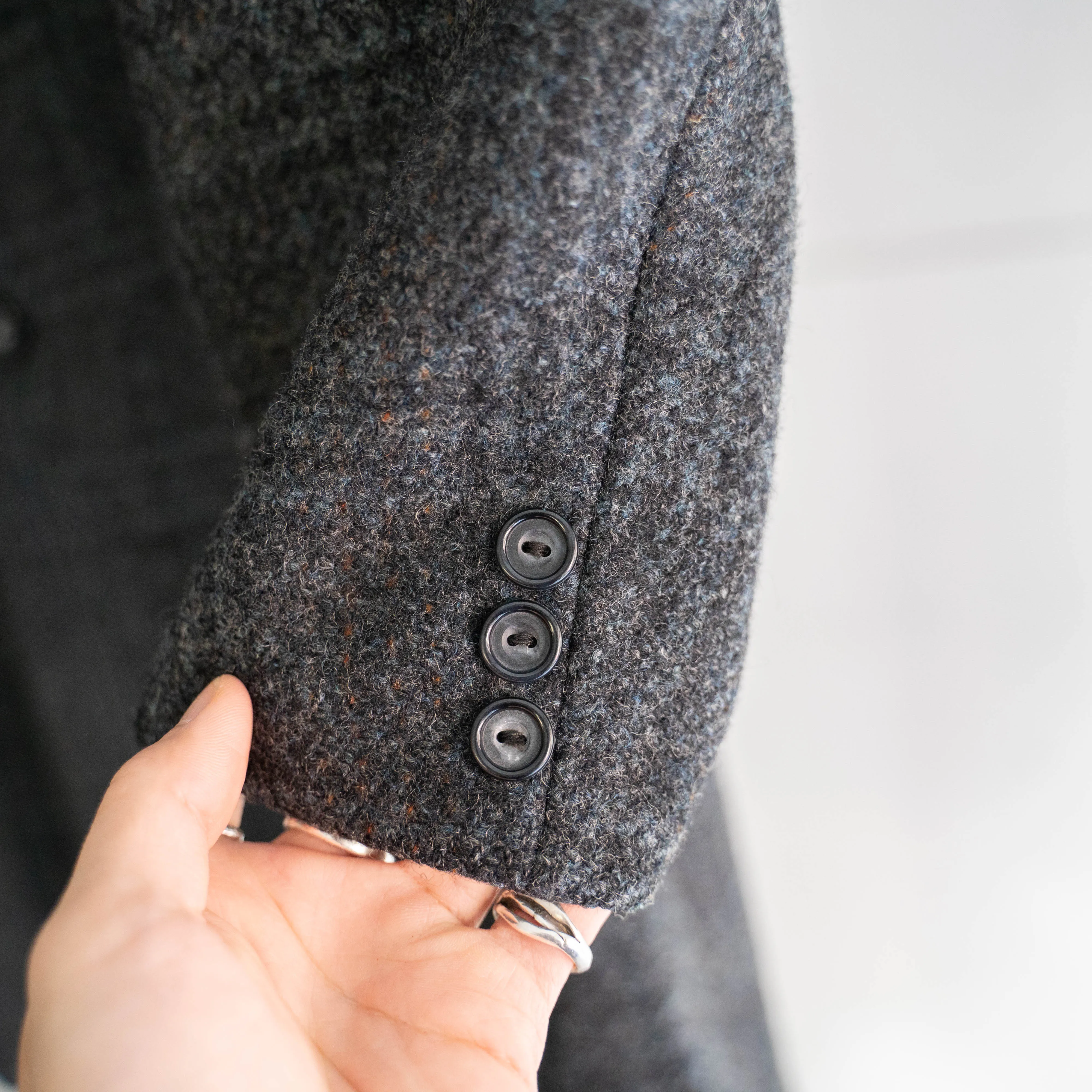 1970-80s France blue × gray checked wool coat