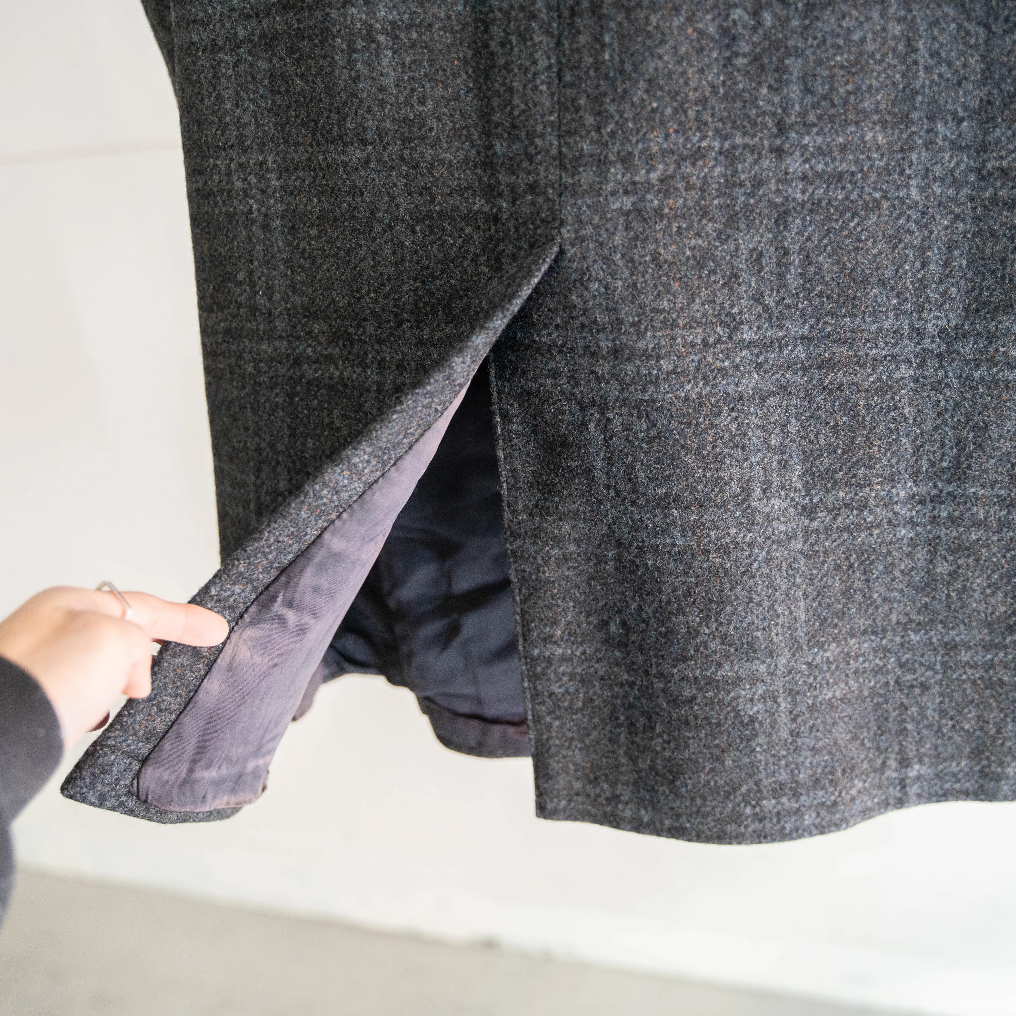 1970-80s France blue × gray checked wool coat