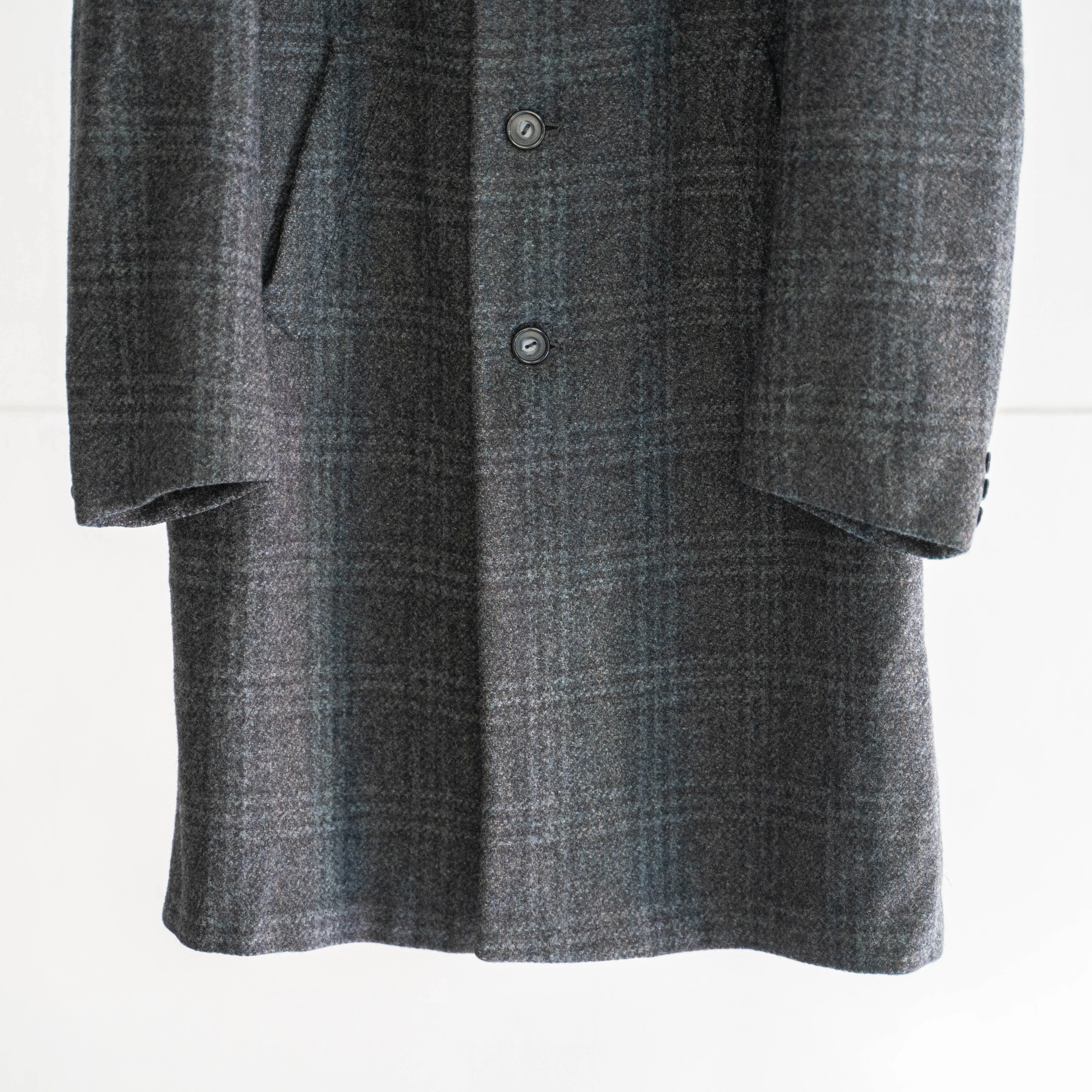 1970-80s France blue × gray checked wool coat