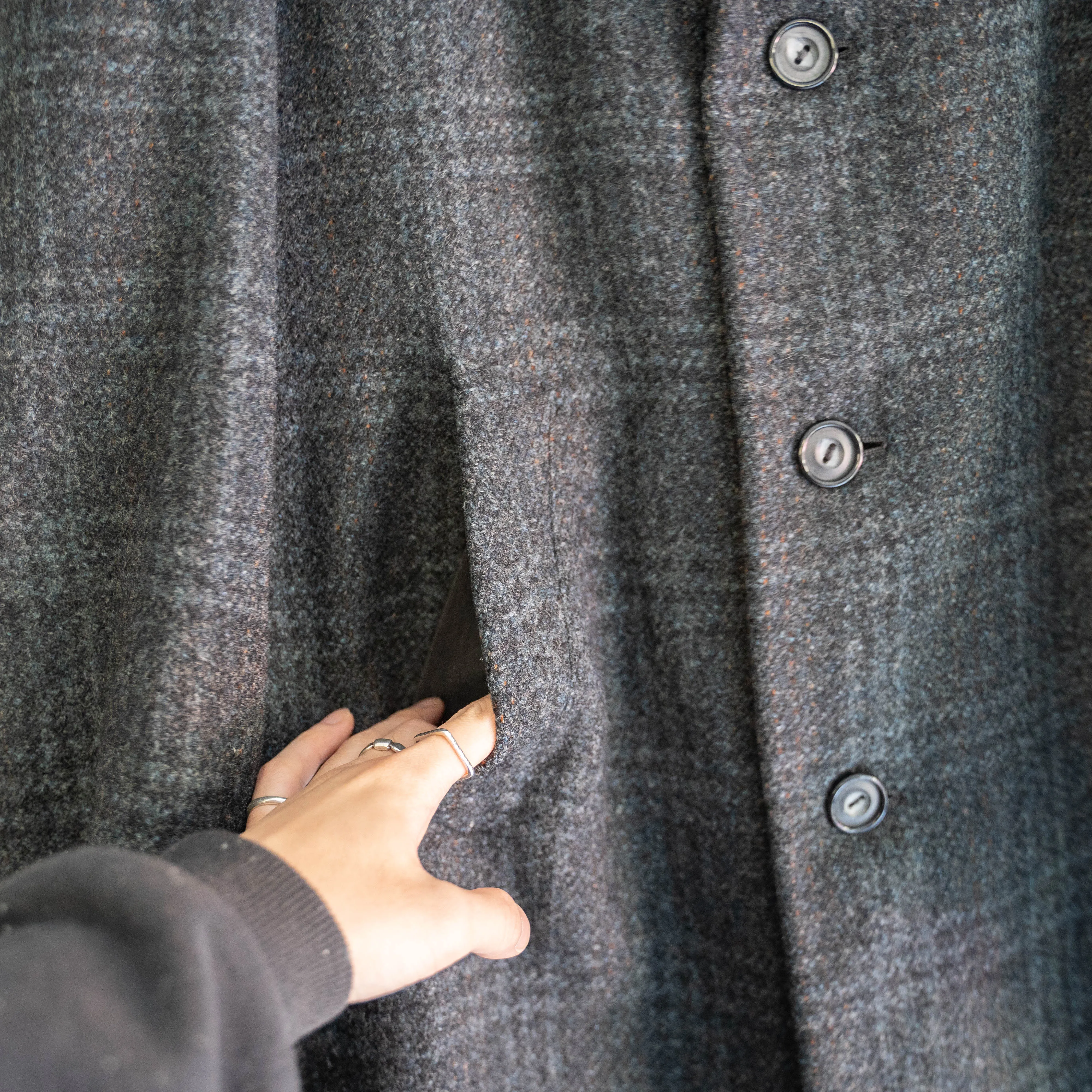 1970-80s France blue × gray checked wool coat