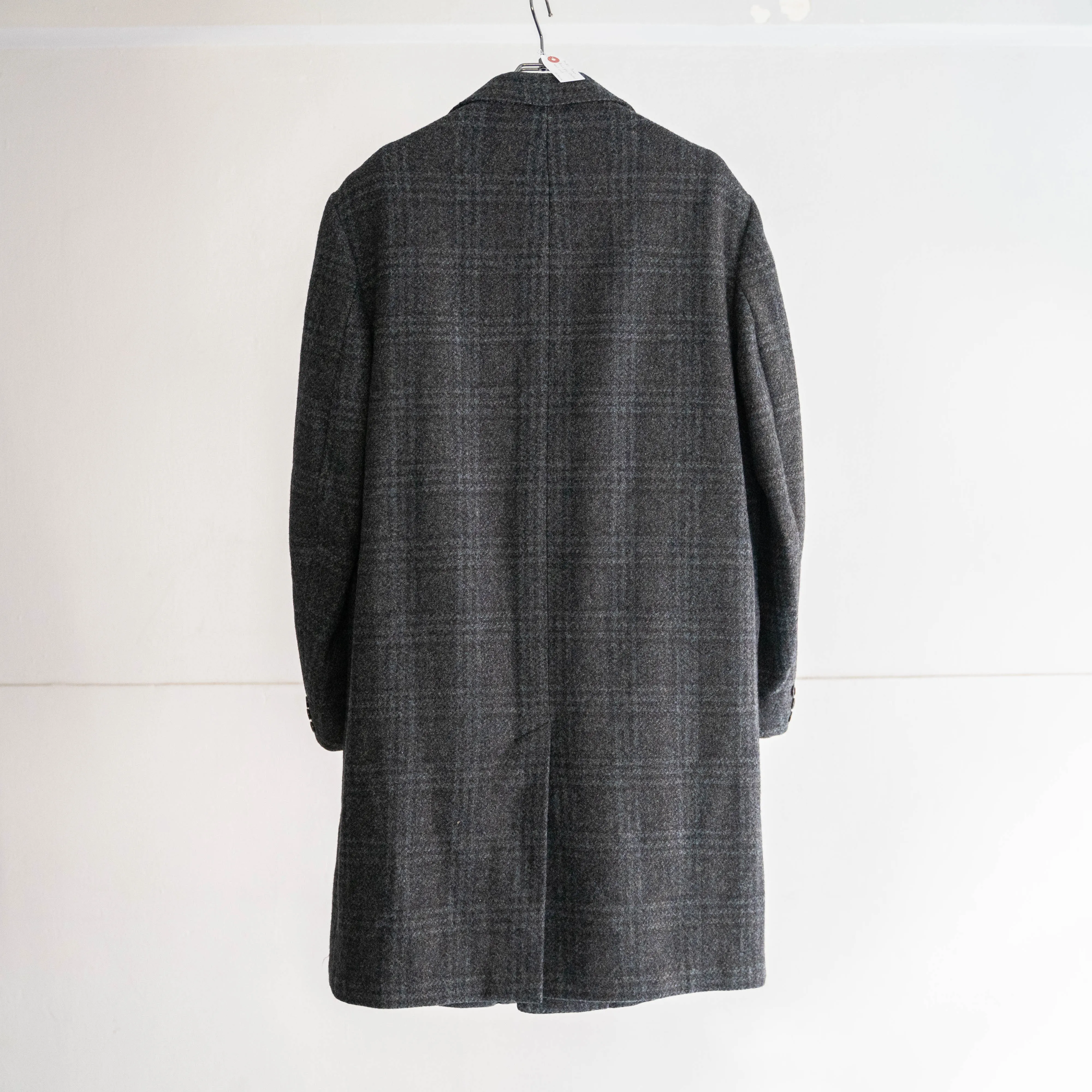 1970-80s France blue × gray checked wool coat
