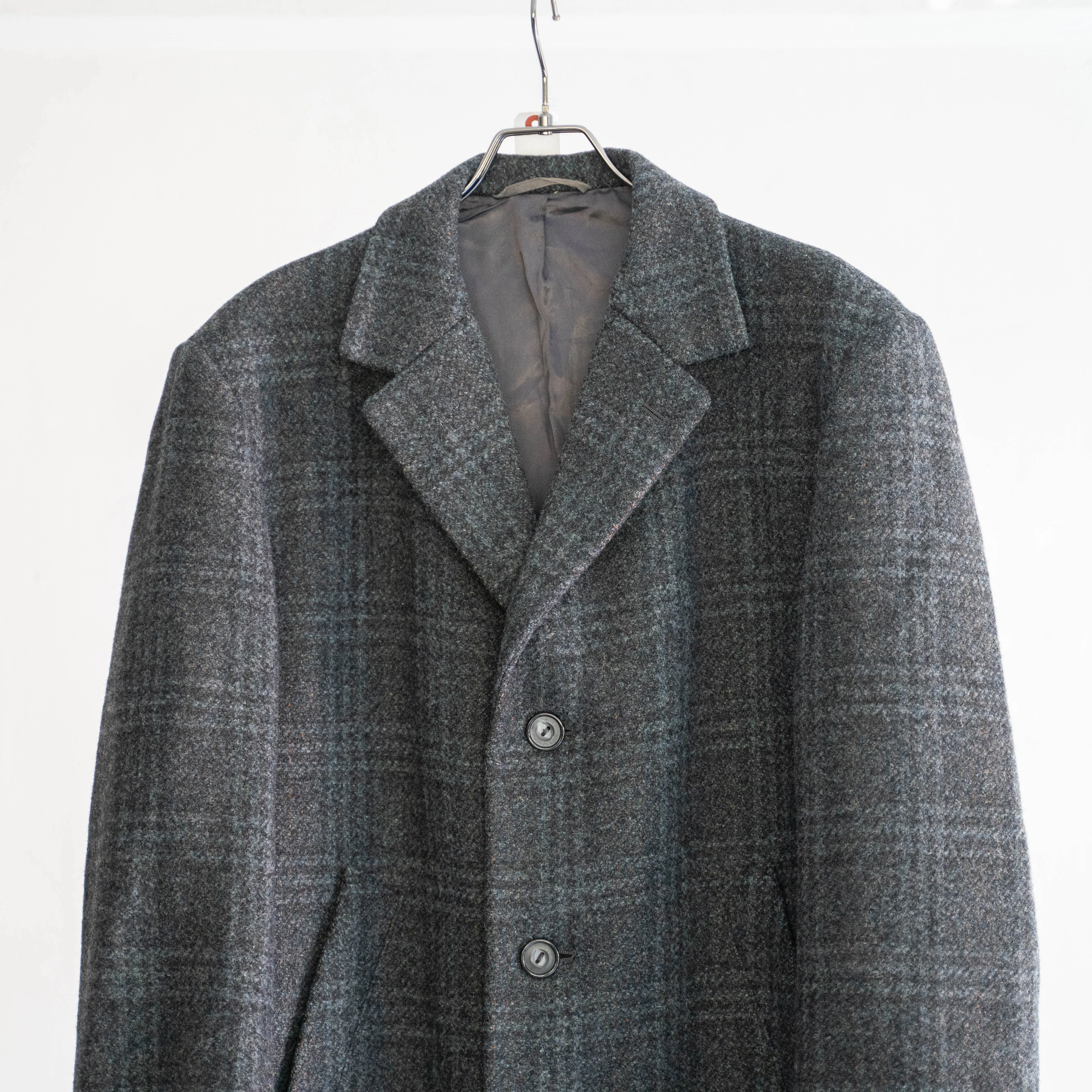 1970-80s France blue × gray checked wool coat
