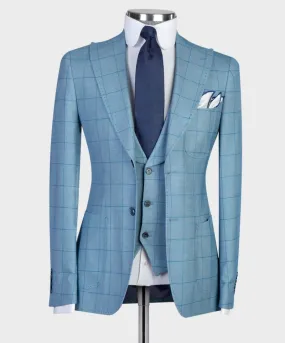 3 Piece Business Light Blue Suit
