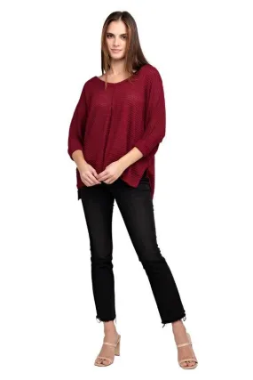 3/4 Sleeve V-Neck Hi-Low Hem Jacquard Sweater