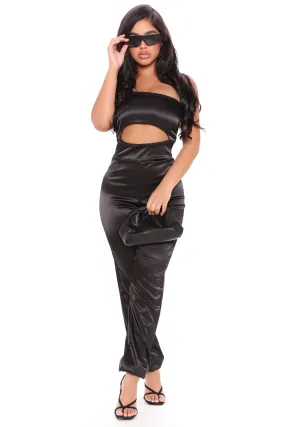 A Natural Beauty Satin Jumpsuit - Black