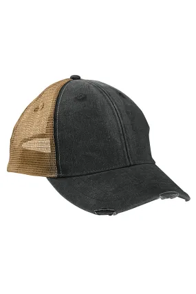 Adams Mens Distressed Ollie Adjustable Trucker Hat - Black/Mustard Yellow/Tan