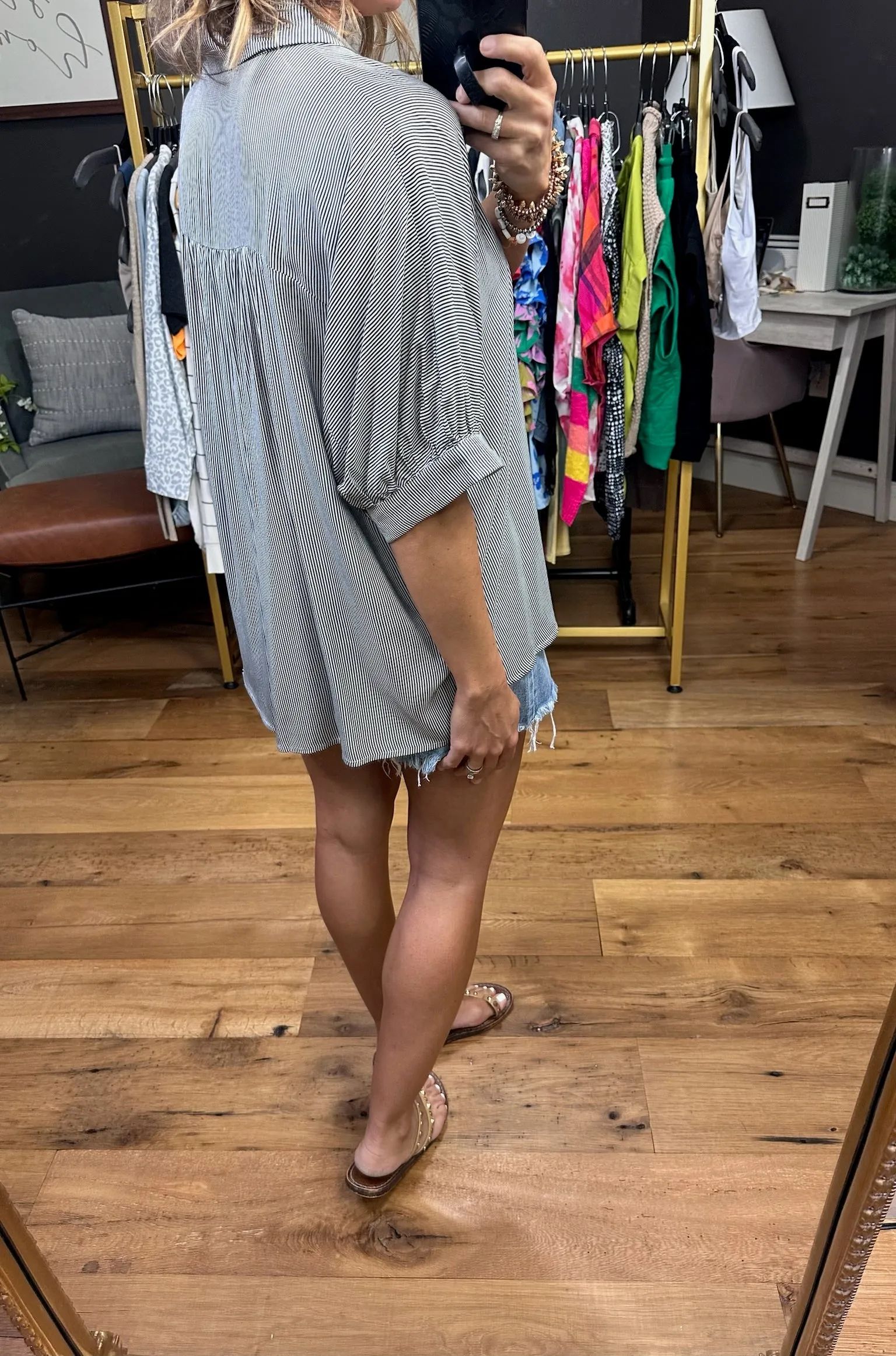 All New To Me Striped Button-Down Top - Black/White
