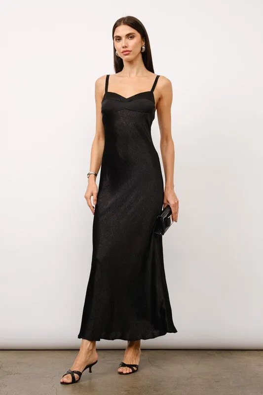 Amberlynn Sleeveless Satin Slip Maxi Dress Black