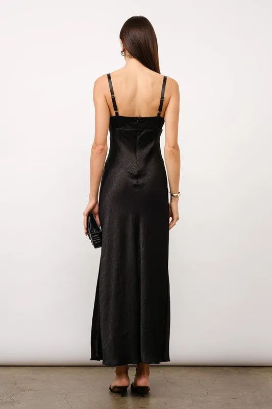 Amberlynn Sleeveless Satin Slip Maxi Dress Black