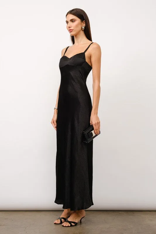 Amberlynn Sleeveless Satin Slip Maxi Dress Black