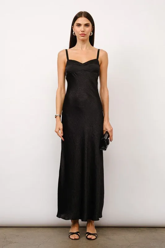 Amberlynn Sleeveless Satin Slip Maxi Dress Black