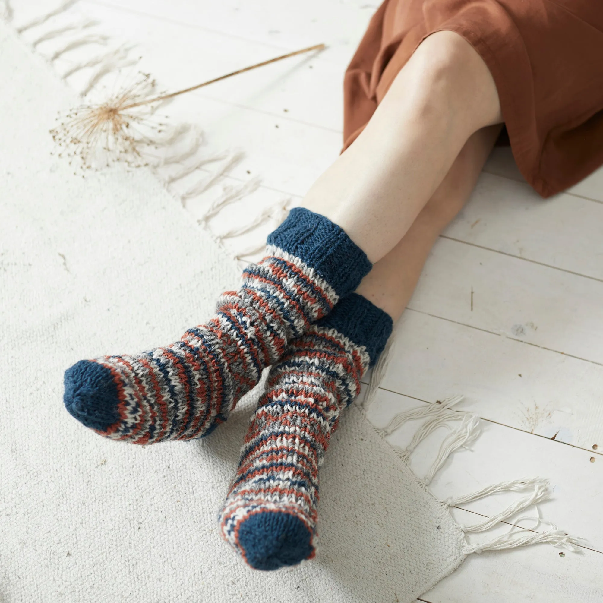 ANEKA Fair Isle Wool Jersey Lined Slipper Socks UK3-5