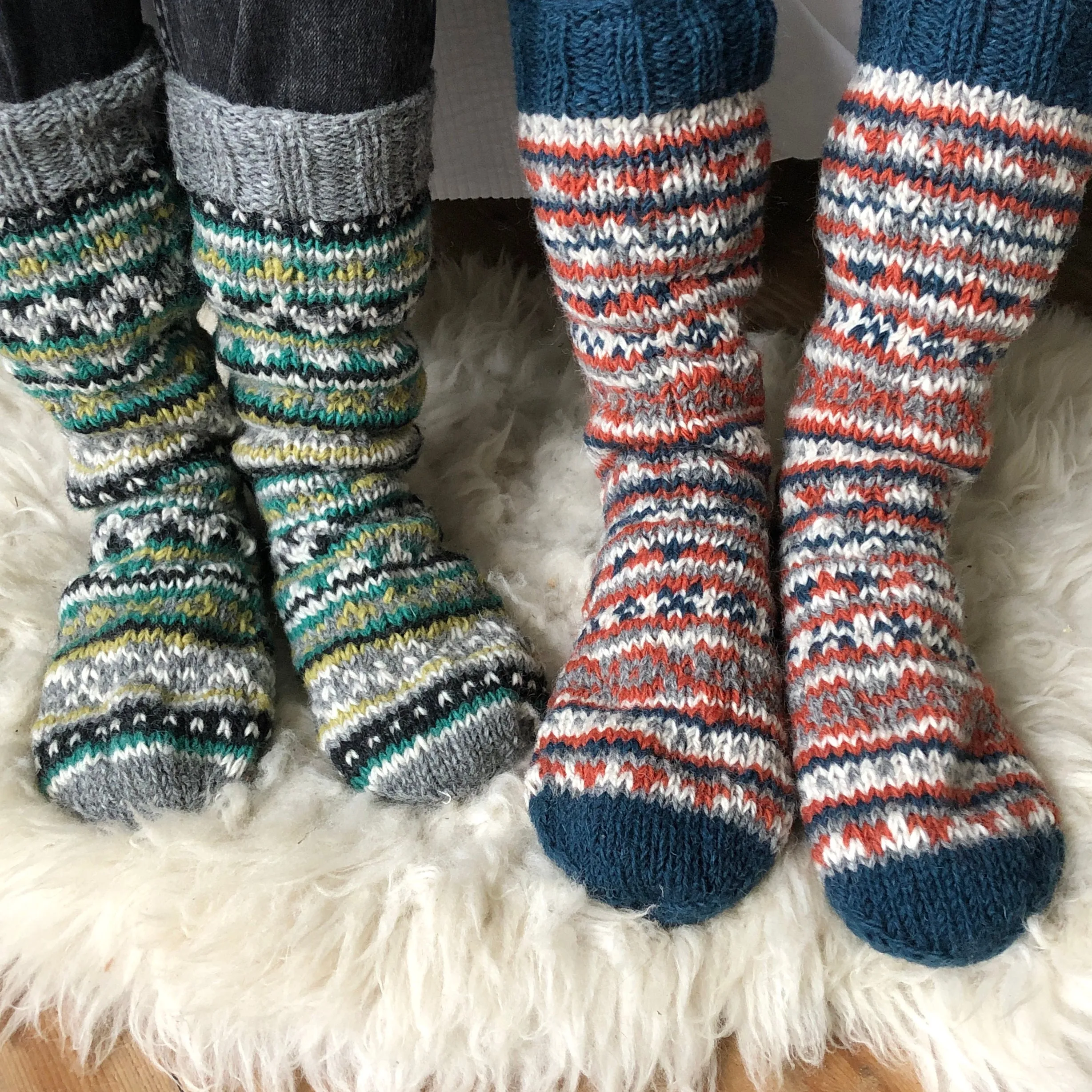 ANEKA Fair Isle Wool Jersey Lined Slipper Socks UK3-5