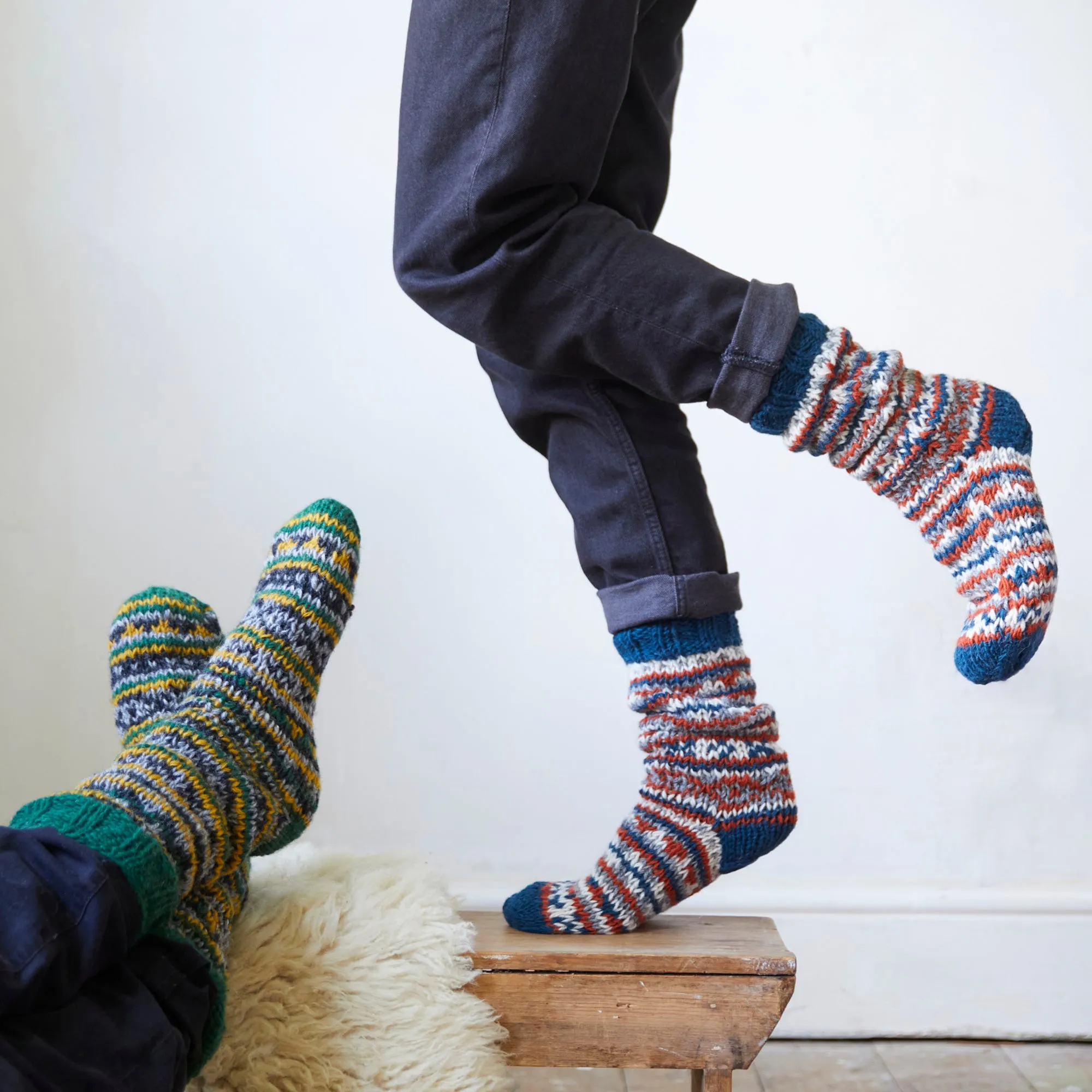 ANEKA Fair Isle Wool Jersey Lined Slipper Socks UK3-5