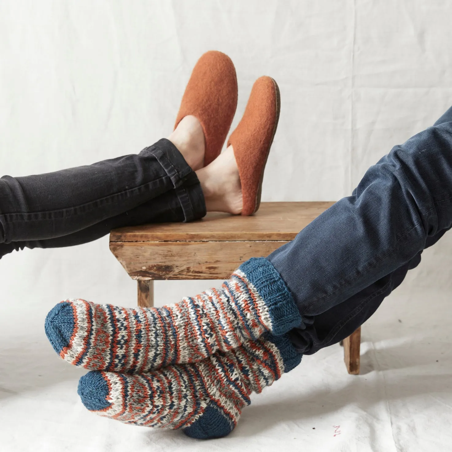 ANEKA Fair Isle Wool Jersey Lined Slipper Socks UK3-5