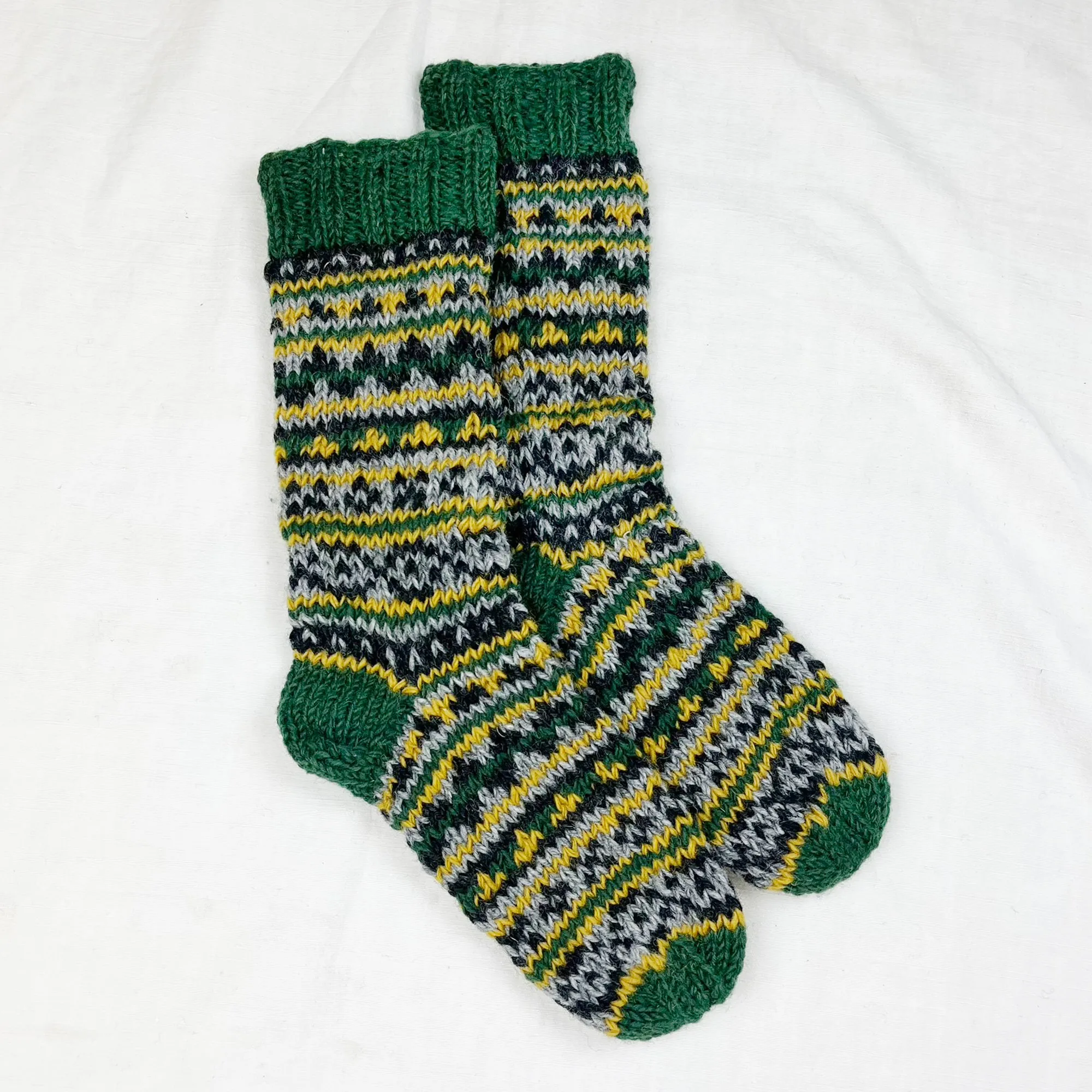ANEKA Fair Isle Wool Jersey Lined Slipper Socks UK3-5