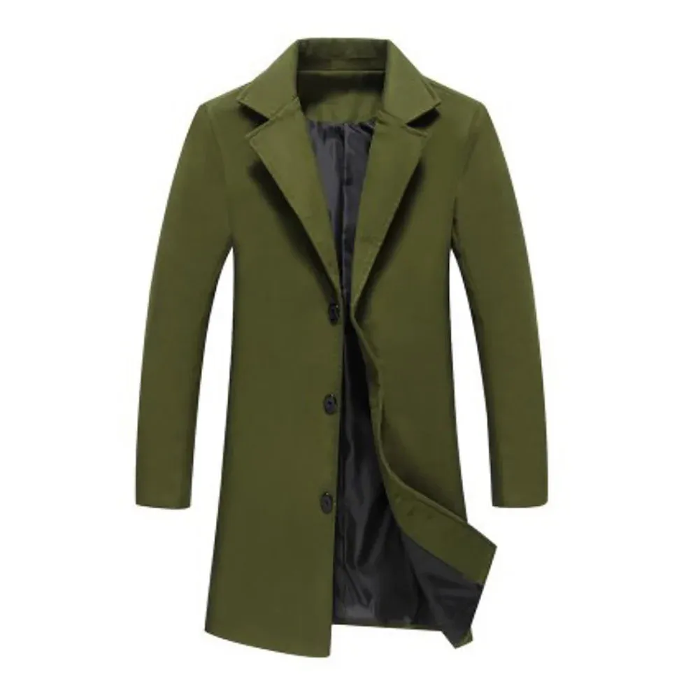 Autumn Winter Solid Slim Long Woolen Coat Men Single Breasted Lapel Jacket Overcoat Thin Business Trench Male Casual 9 Colors