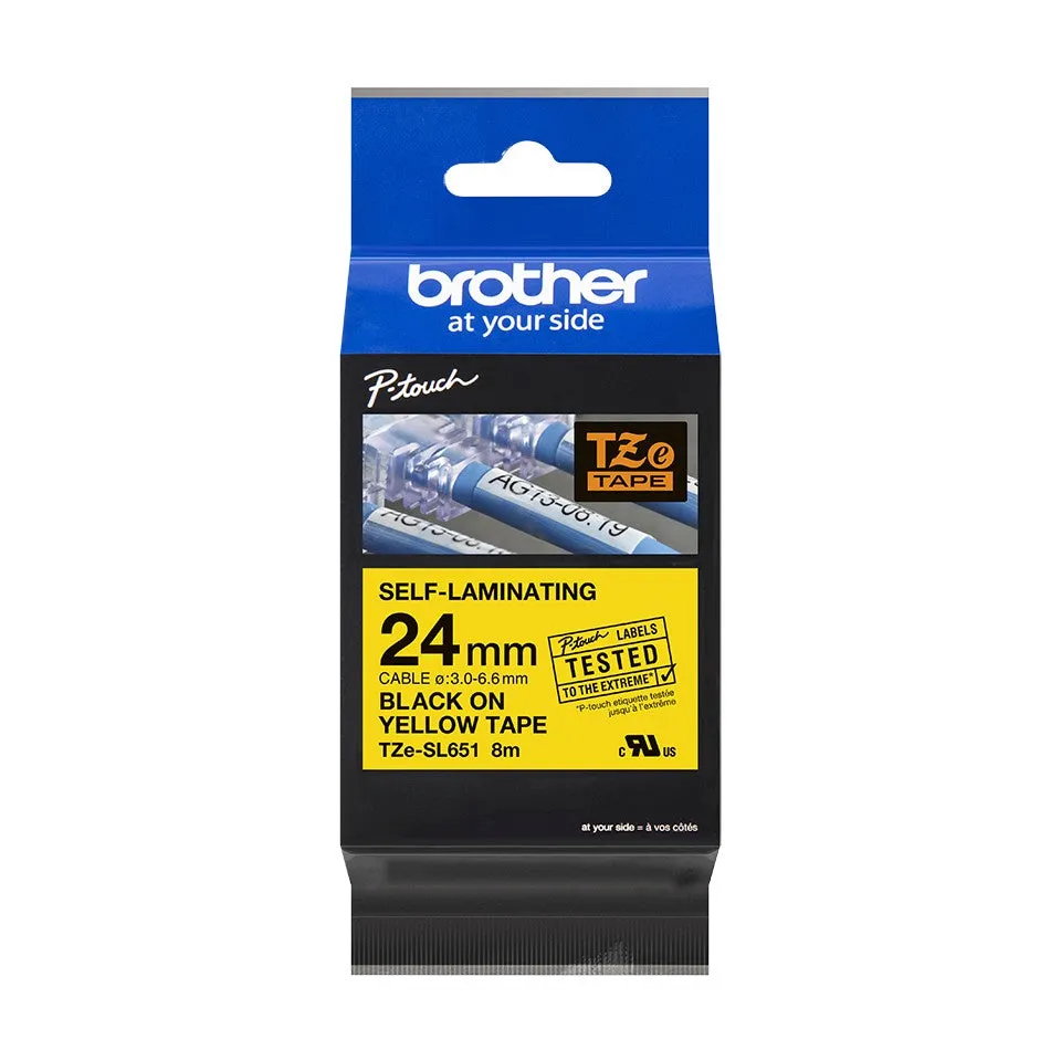 Brother TZeSL651 (24mm x 8M) Self-Laminating label tape for cables (Black on Yellow) TZe-SL651 覆貼型已過膠線纜標籤帶(黃底黑字)