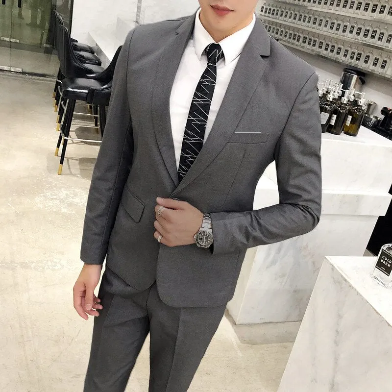 Business Men's Groomsmen Blazers Trousers Groom Wedding Dress Banquet Solid Color Slim Fit Suit Jacket Coat Vest Pants Set 3 Pcs