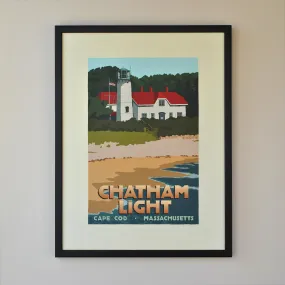 Chatham Light Art Print 18" x 24" Framed Travel Poster By Alan Claude - Massachusetts
