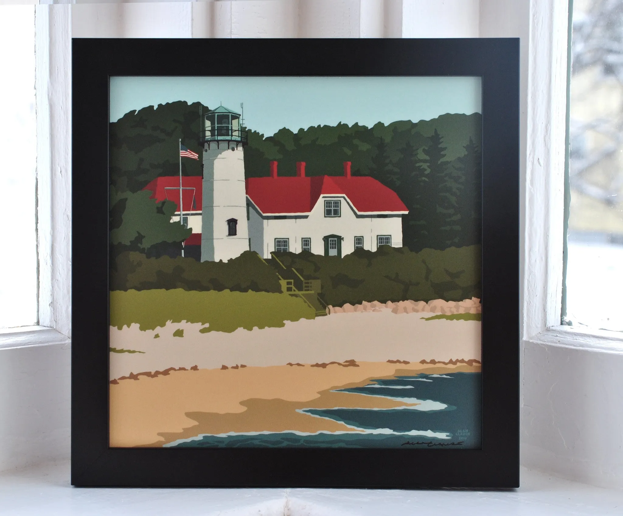Chatham Light Art Print 8" x 8" Framed Wall Poster By Alan Claude - Massachusetts