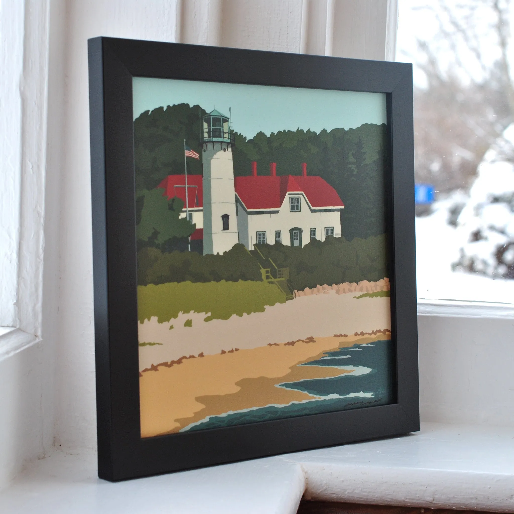 Chatham Light Art Print 8" x 8" Framed Wall Poster By Alan Claude - Massachusetts
