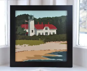 Chatham Light Art Print 8" x 8" Framed Wall Poster By Alan Claude - Massachusetts