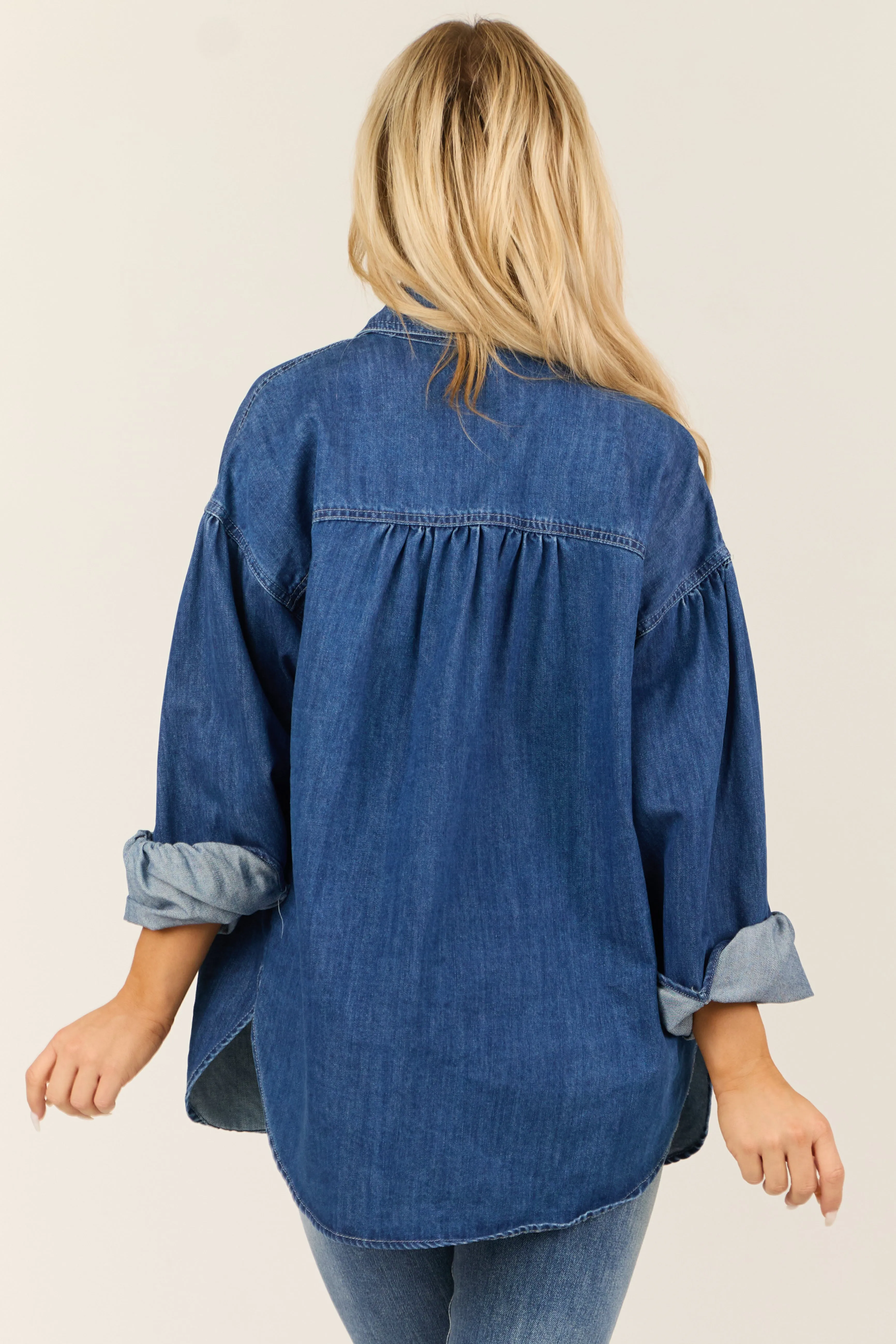 Dark Wash Heart Pocket Oversized Denim Shacket