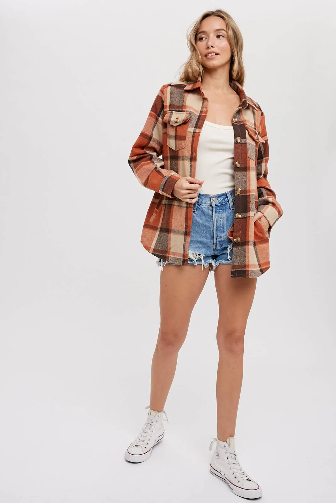 Flannel Plaid Shacket with Pockets