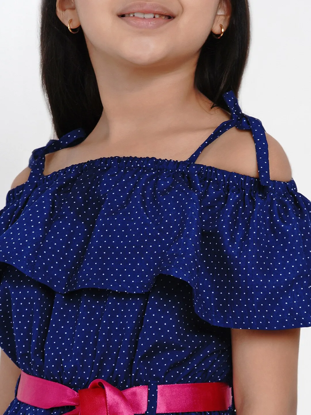 Girl's Blue Self Design Basic Jumpsuit - Bitiya By Bhama