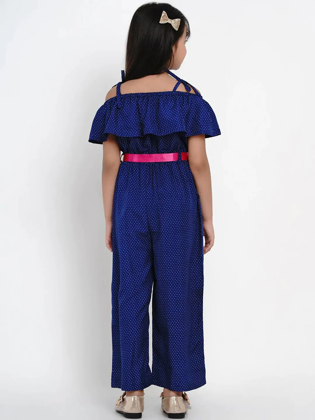 Girl's Blue Self Design Basic Jumpsuit - Bitiya By Bhama