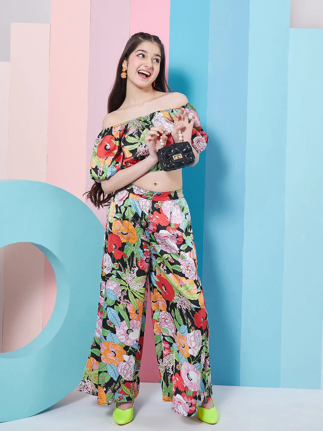 Girls Floral Printed Top With Trousers - PS Peaches