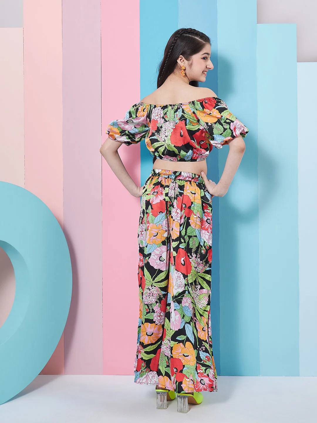 Girls Floral Printed Top With Trousers - PS Peaches