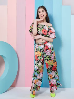 Girls Floral Printed Top With Trousers - PS Peaches