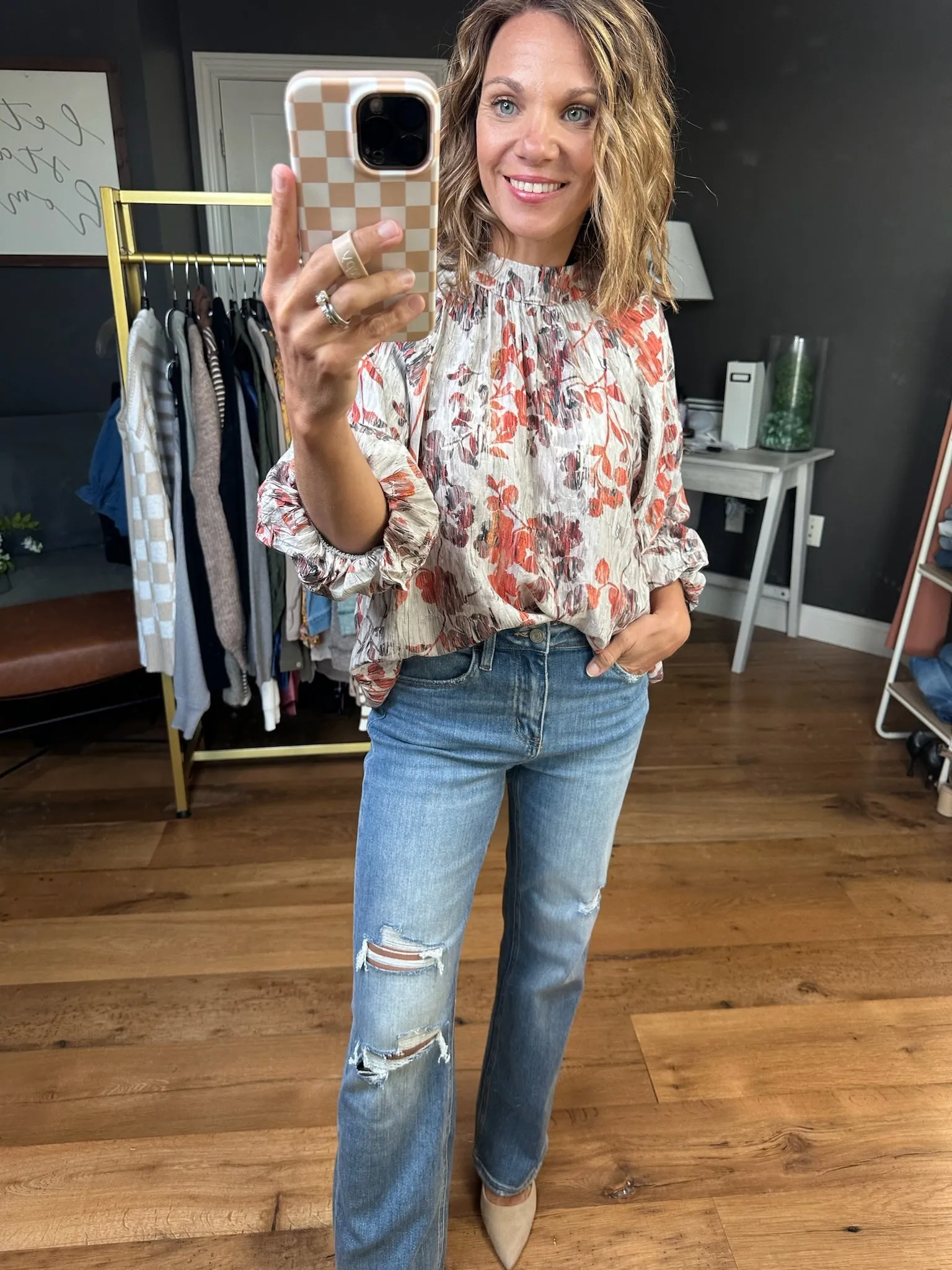 Giving Thanks Mock-Neck Top - Grey