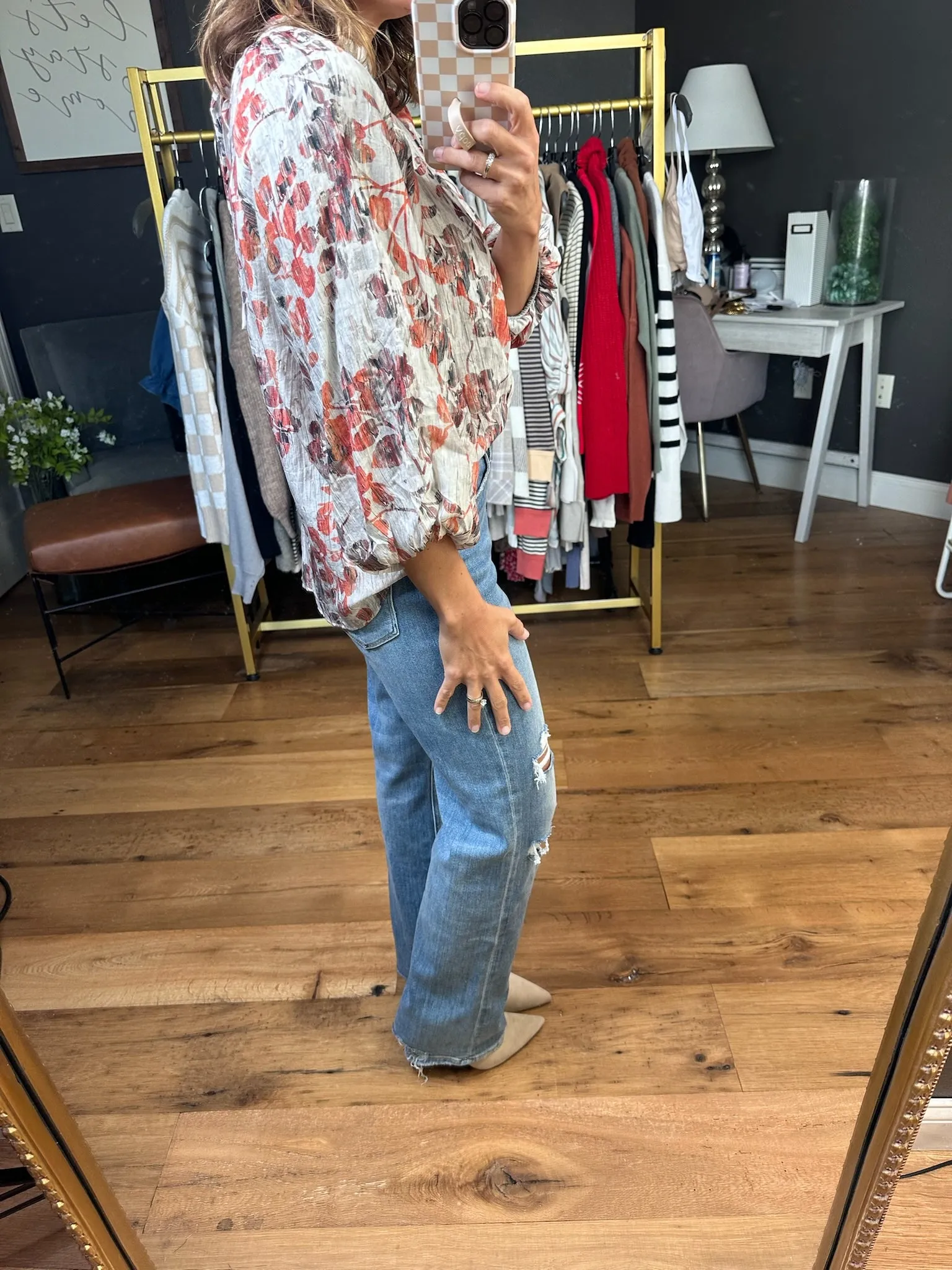Giving Thanks Mock-Neck Top - Grey