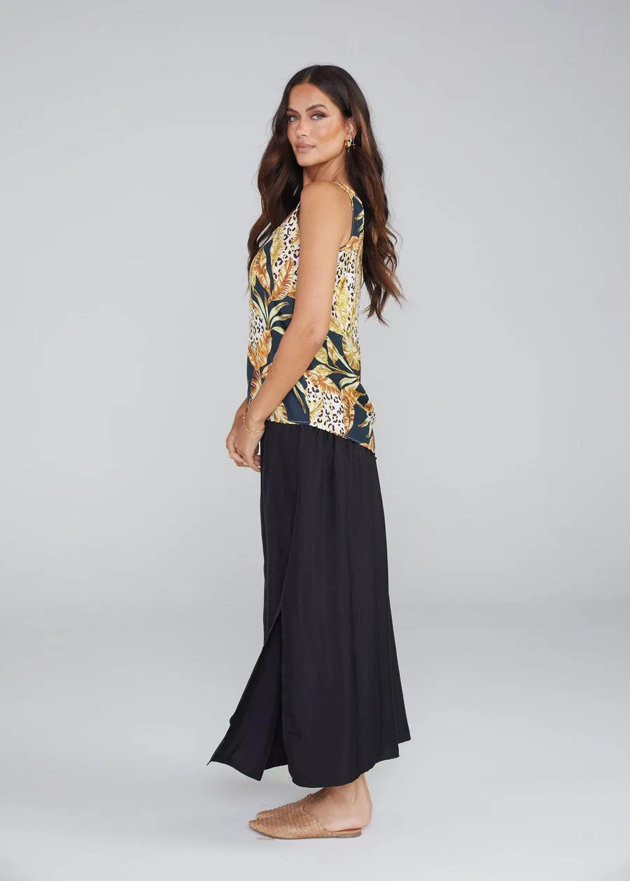 Iris Silk Sleeveless Camisole - Black Leaf