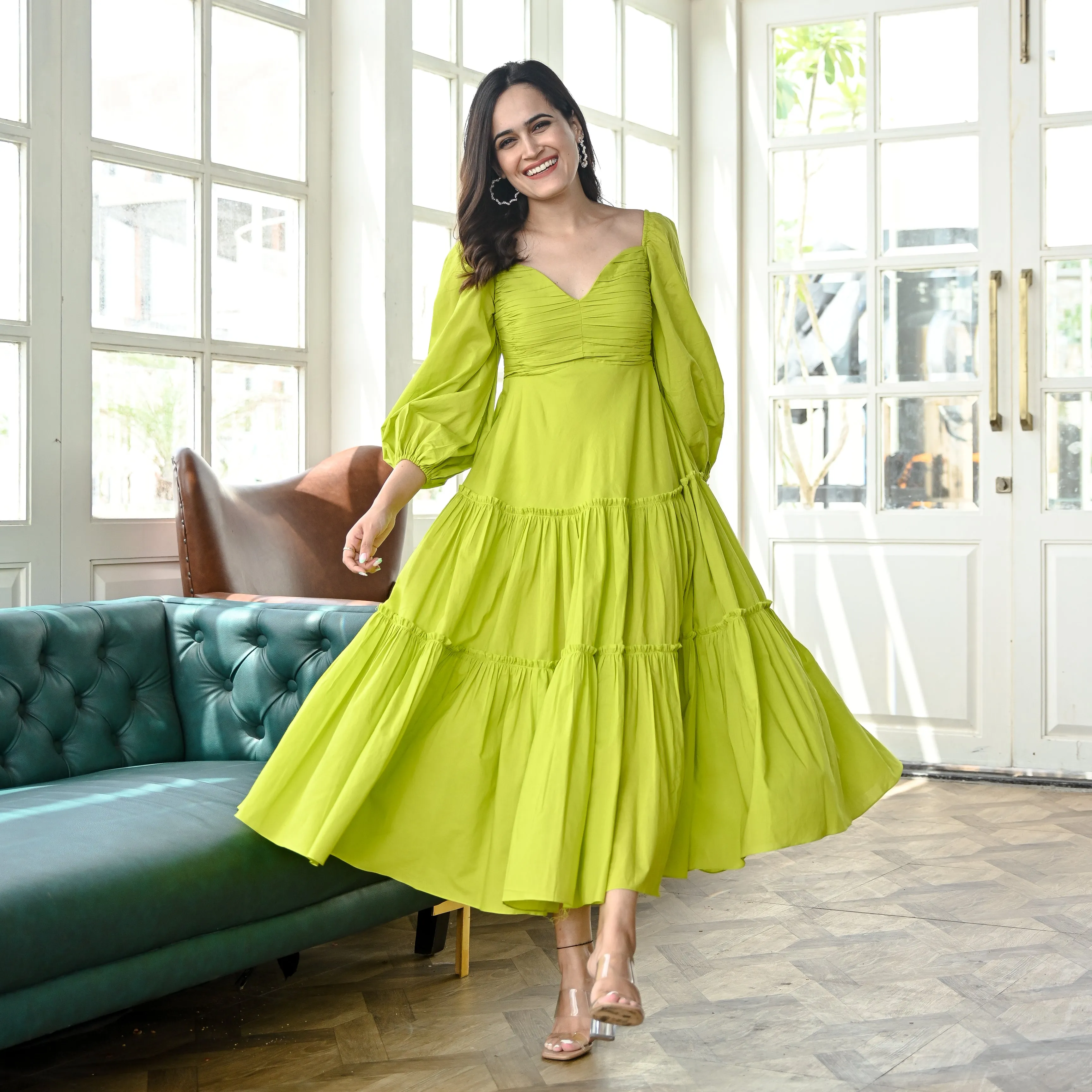Lawn Green Midi Dress
