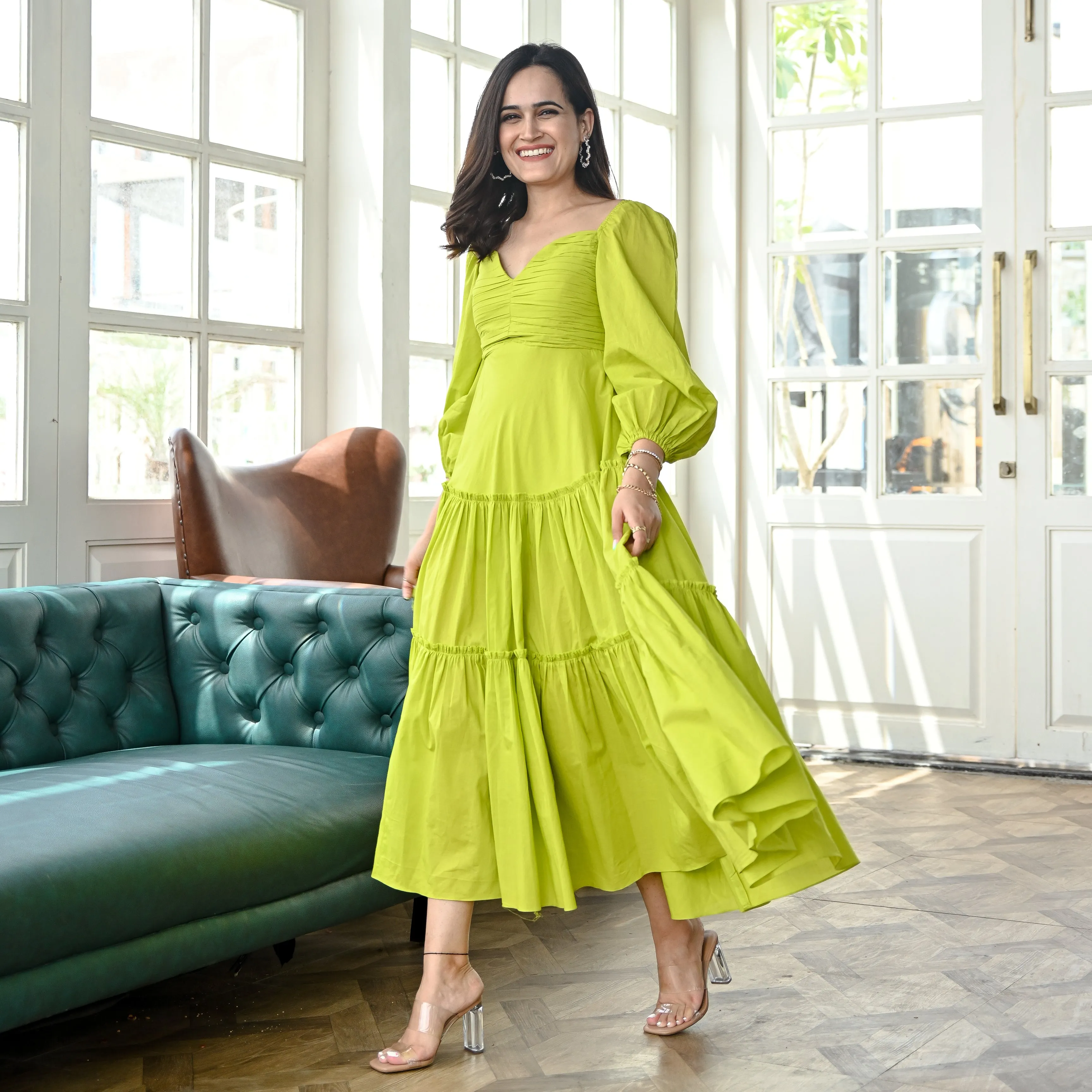 Lawn Green Midi Dress