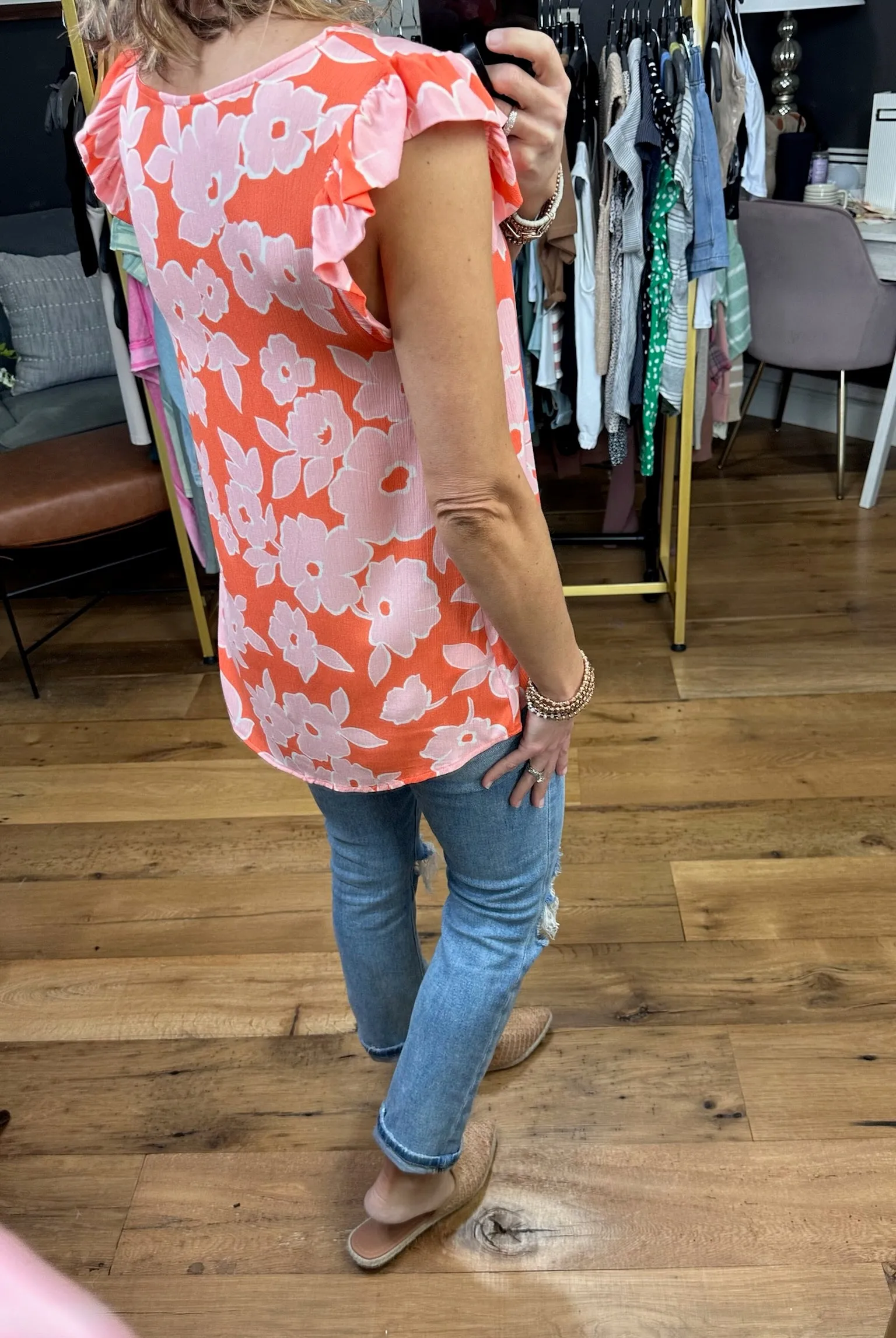 Maybe Now Floral Flutter Top - Coral