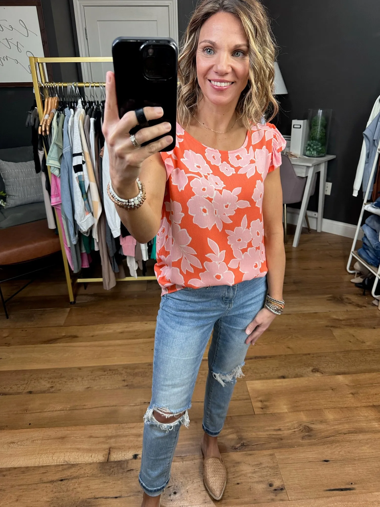 Maybe Now Floral Flutter Top - Coral