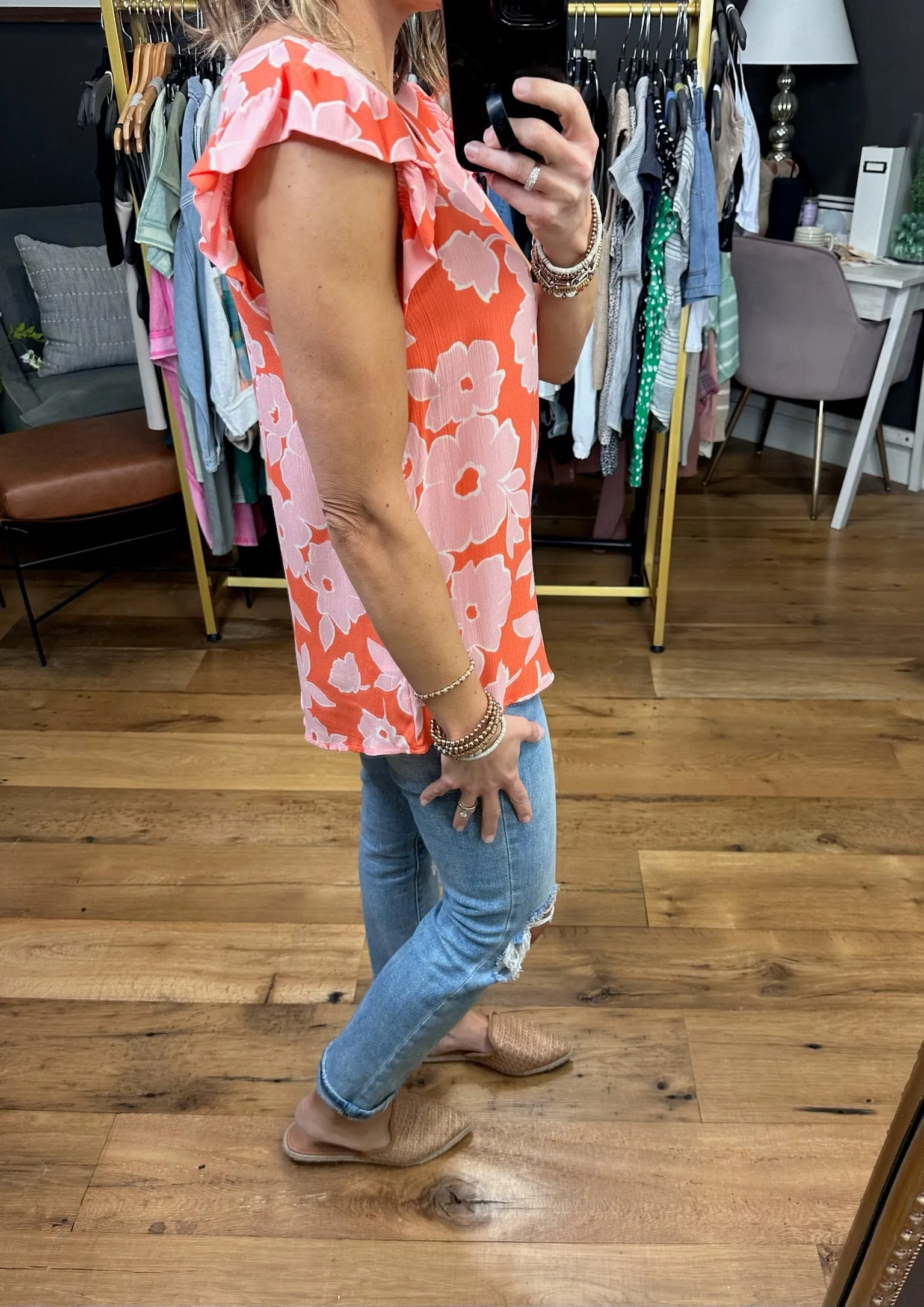 Maybe Now Floral Flutter Top - Coral