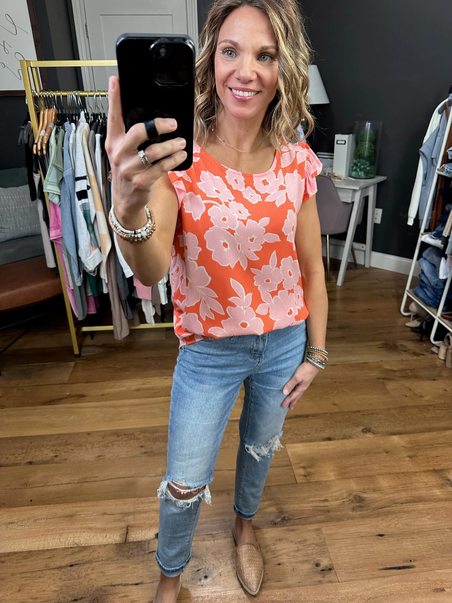 Maybe Now Floral Flutter Top - Coral