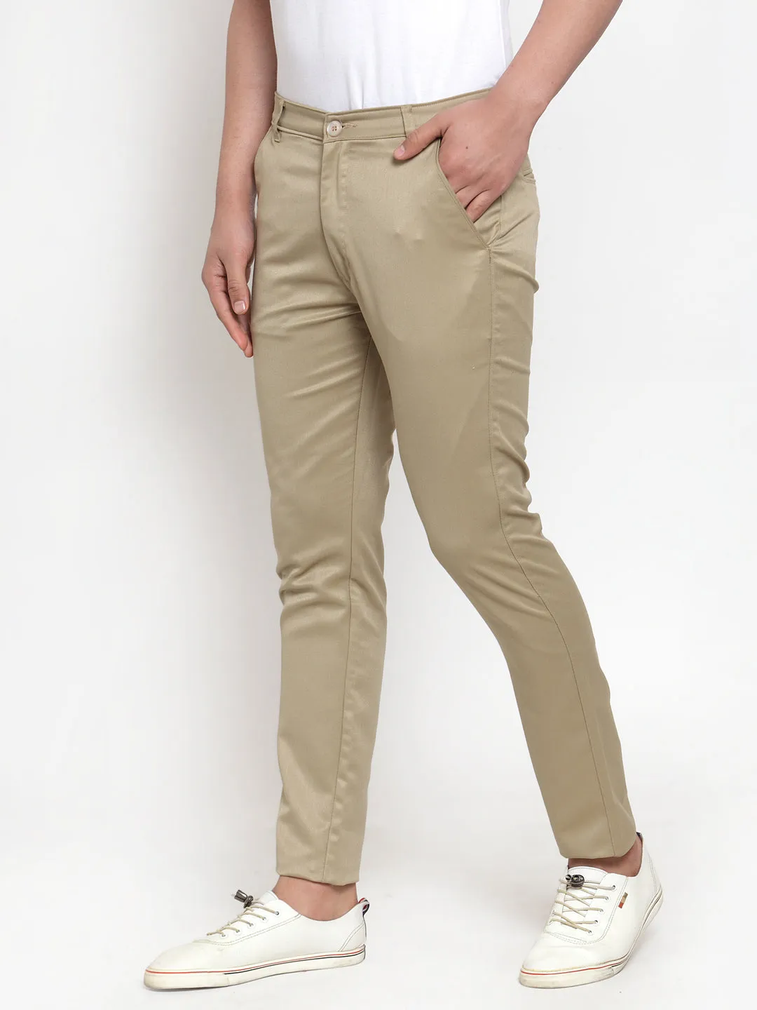 Men Beige Slim Fit Formal Trousers ( FGP 253Beigexxx ) - Jainish