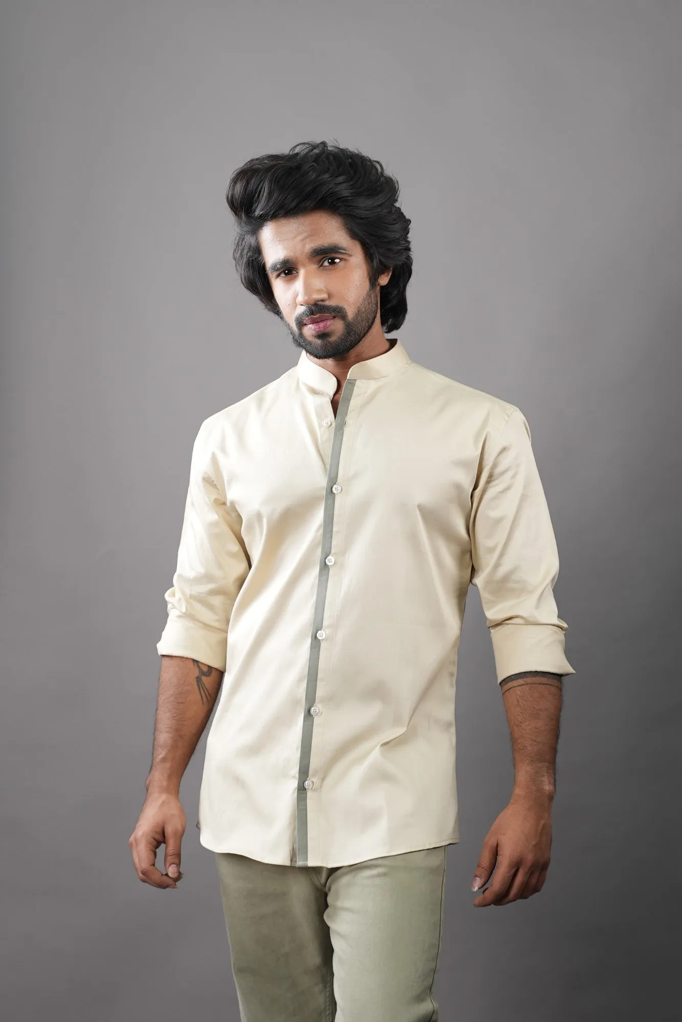 Men's Biege Color Crema Pipo Shirt Full Sleeves Casual Shirt - Hilo Design