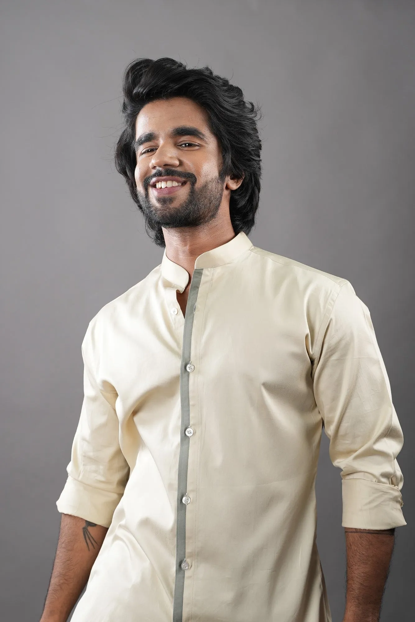 Men's Biege Color Crema Pipo Shirt Full Sleeves Casual Shirt - Hilo Design