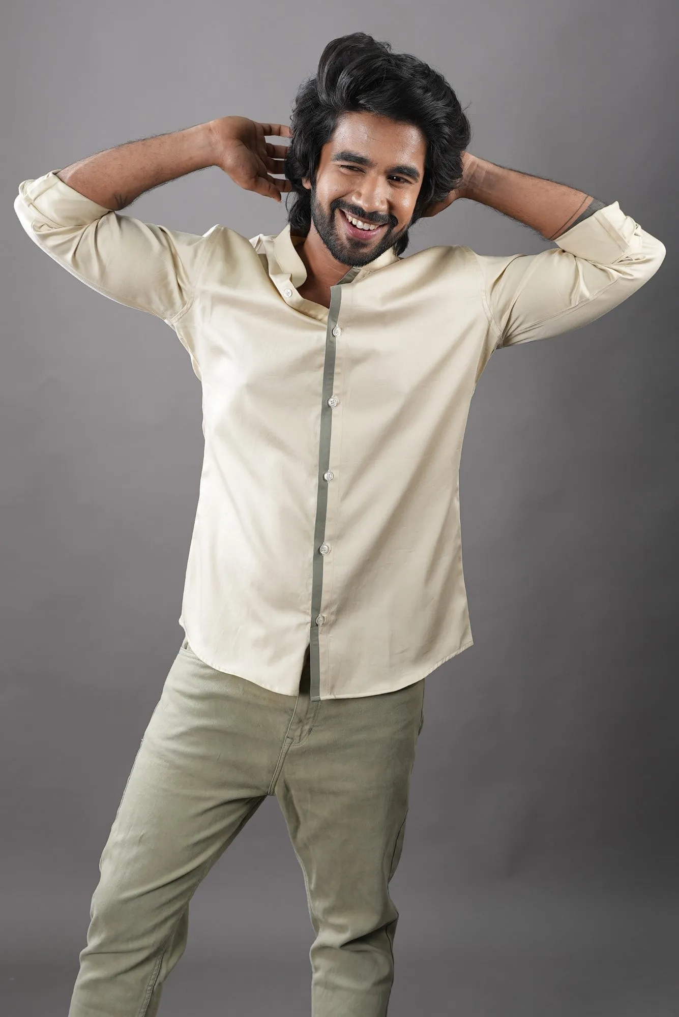 Men's Biege Color Crema Pipo Shirt Full Sleeves Casual Shirt - Hilo Design