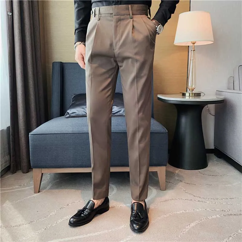 Men's Business Slim Fit Dress Pants Solid Color Casual Trousers